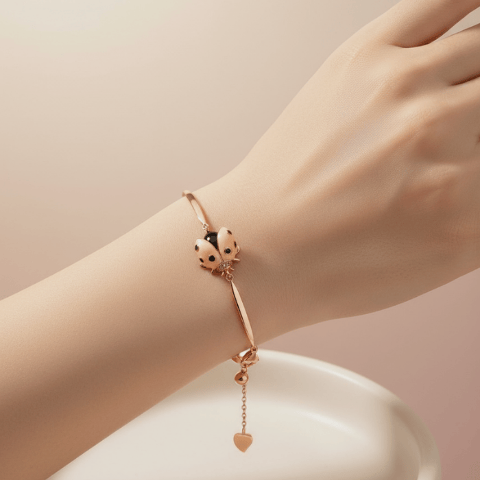 Bracelet Coccinelle Plaqué Or 18K – Cœur Porte-Bonheur XinWuSi