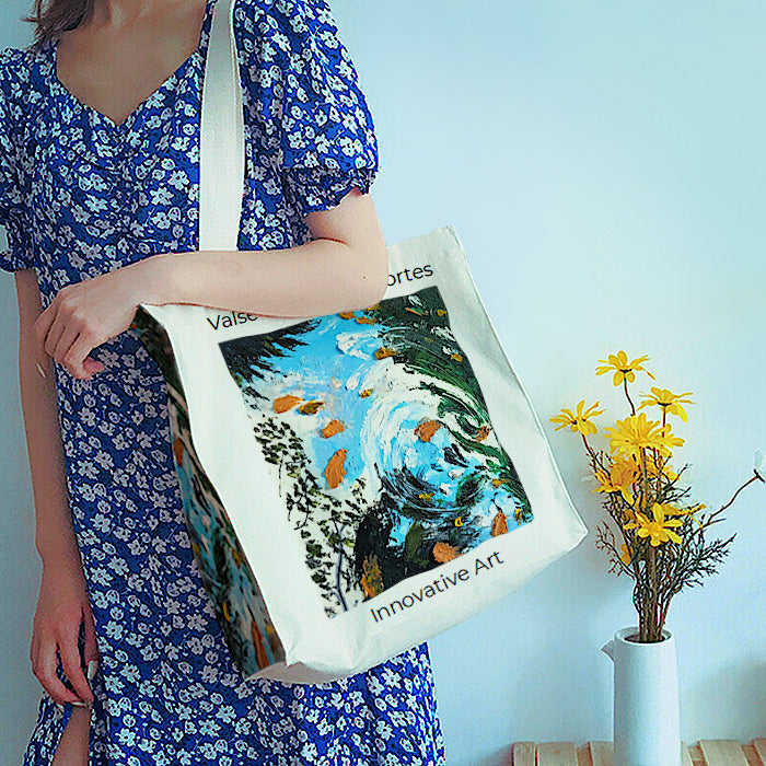 Tote Bag Valse de Feuilles Mortes, aperçu complet avec anses robustes et style chic