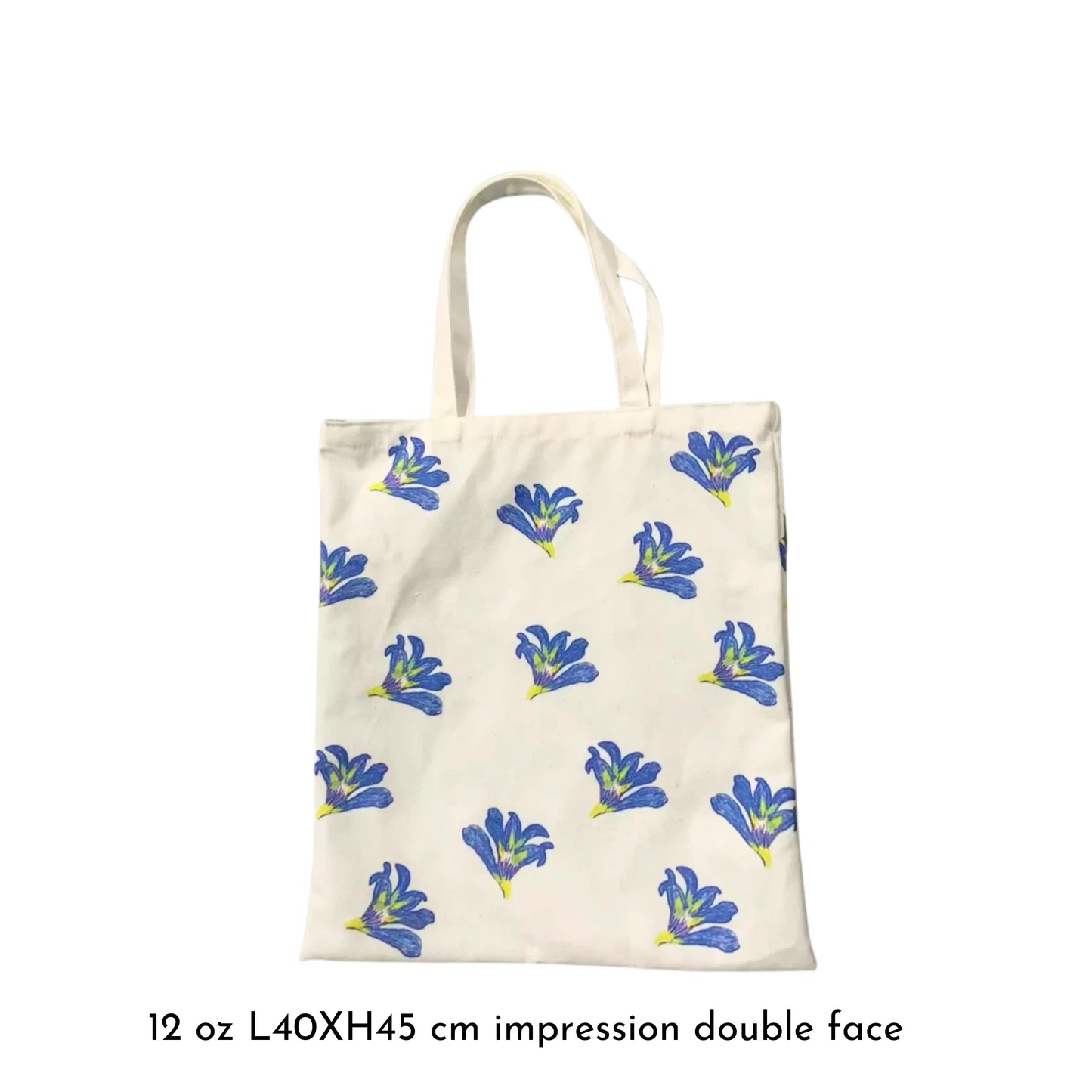 Détail du Tote Bag Babiana, fleurs Babiana imprimées et couture raffinée visible