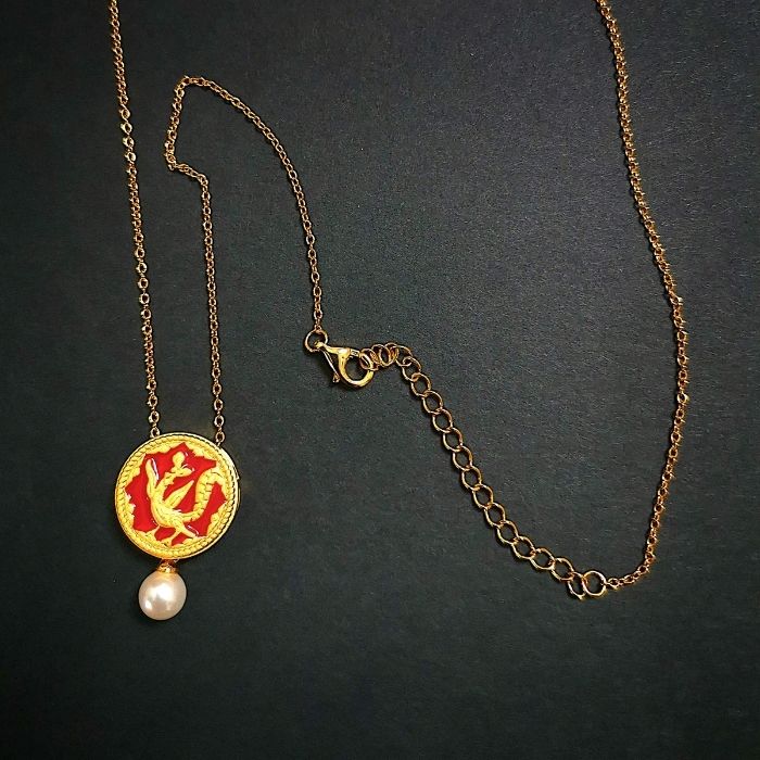 Pendentif ( Collier inclu) - Médaillon céleste au phénix