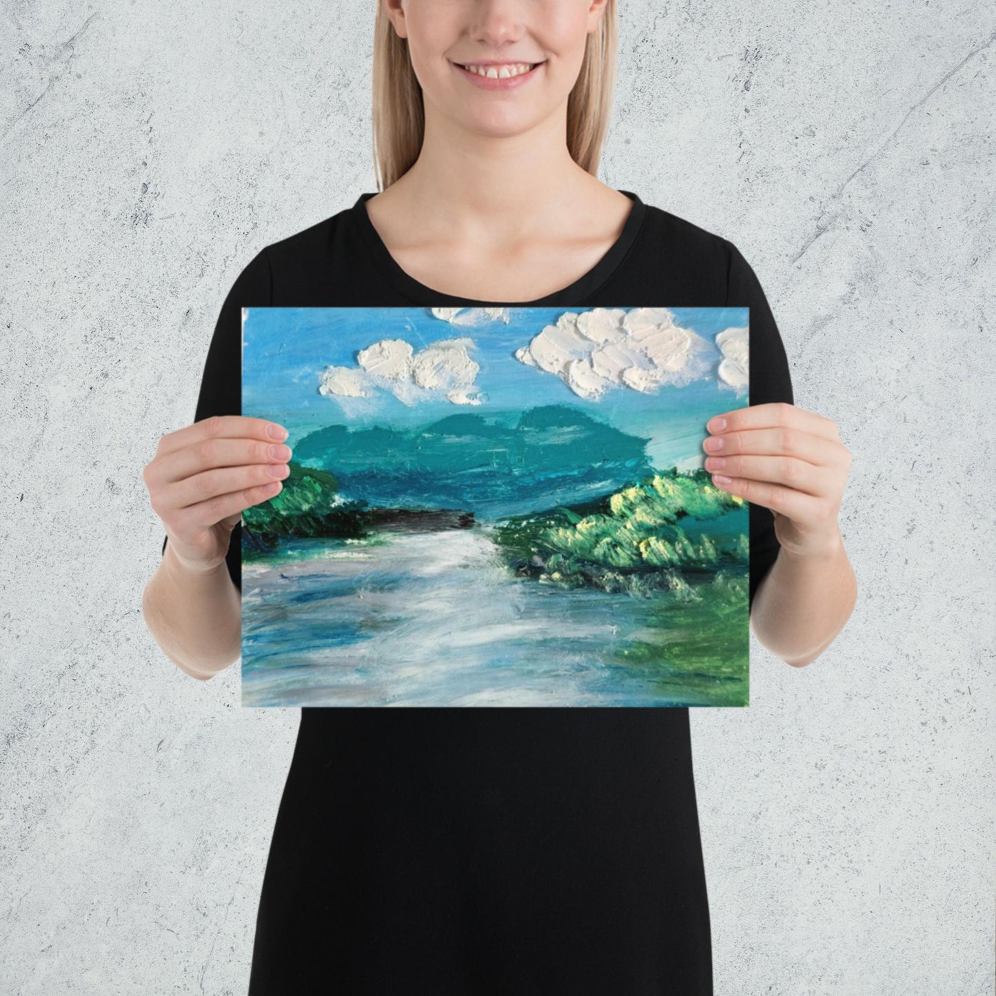 Idée cadeau artistique : impression d’art abstrait bleu-vert pour ambiance sereine.