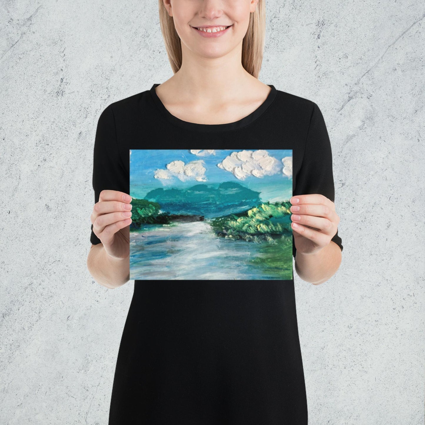 Idée déco minimaliste : petit tirage artistique paysage abstrait bleu et vert.