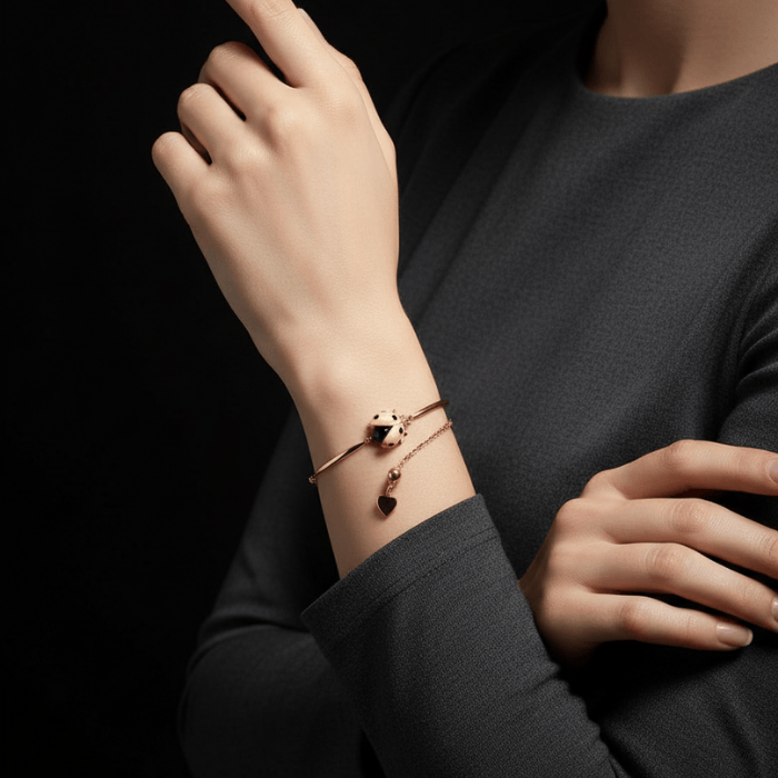 Bracelet Coccinelle Plaqué Or 18K – Cœur Porte-Bonheur XinWuSi