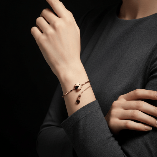 Bracelet Coccinelle Plaqué Or 18K – Cœur Porte-Bonheur XinWuSi