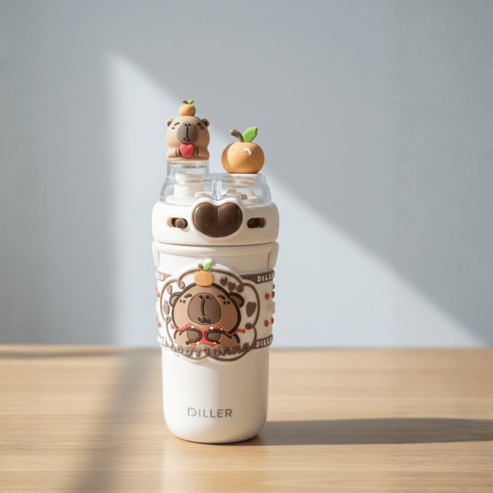 Thermos isotherme 520 ml en acier inoxydable 316 – Design cartoon Capybara & Teckel