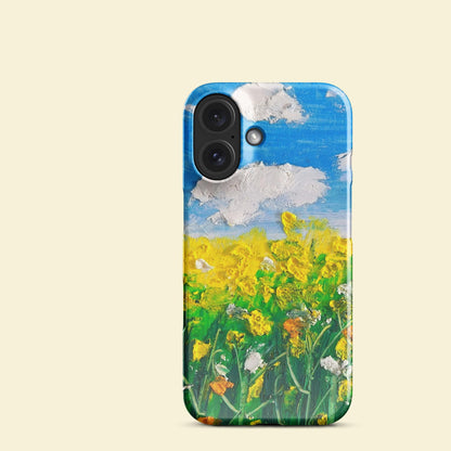 Zoom sur la coque iPhone Fine Prairie, design fleuri inspiré d’un champ printanier.